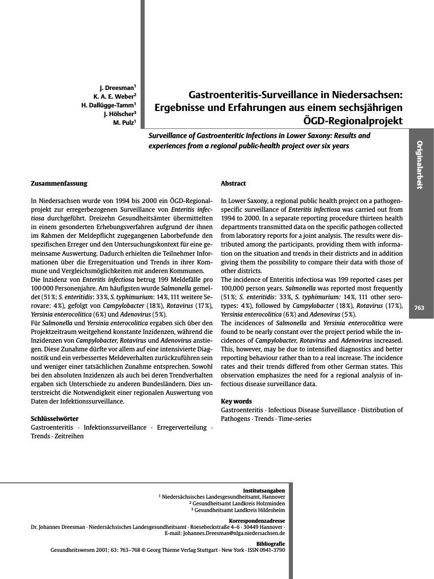 Vorschauseite 1: Gastroenteritis-Surveillance in Niedersachsen: Ergebnisse und Erfahrungen aus einem sechsjährigen ÖGD-Regionalprojekt