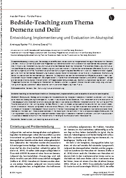 Vorschauseite 1: Bedside-Teaching zum Thema Demenz und Delir Entwicklung, Implementierung und Evaluation im Akutspital