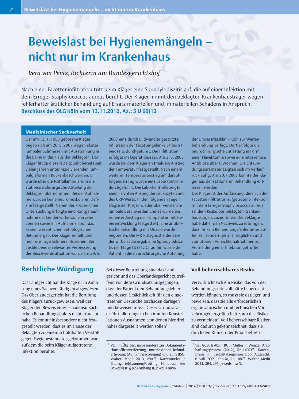 Vorschauseite 1: Beweislast bei Hygienemängeln ? nicht nur im Krankenhaus