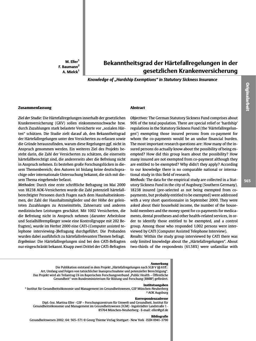 Vorschauseite 1: Bekanntheitsgrad der Härtefallregelungen in der gesetzlichen Krankenversicherung