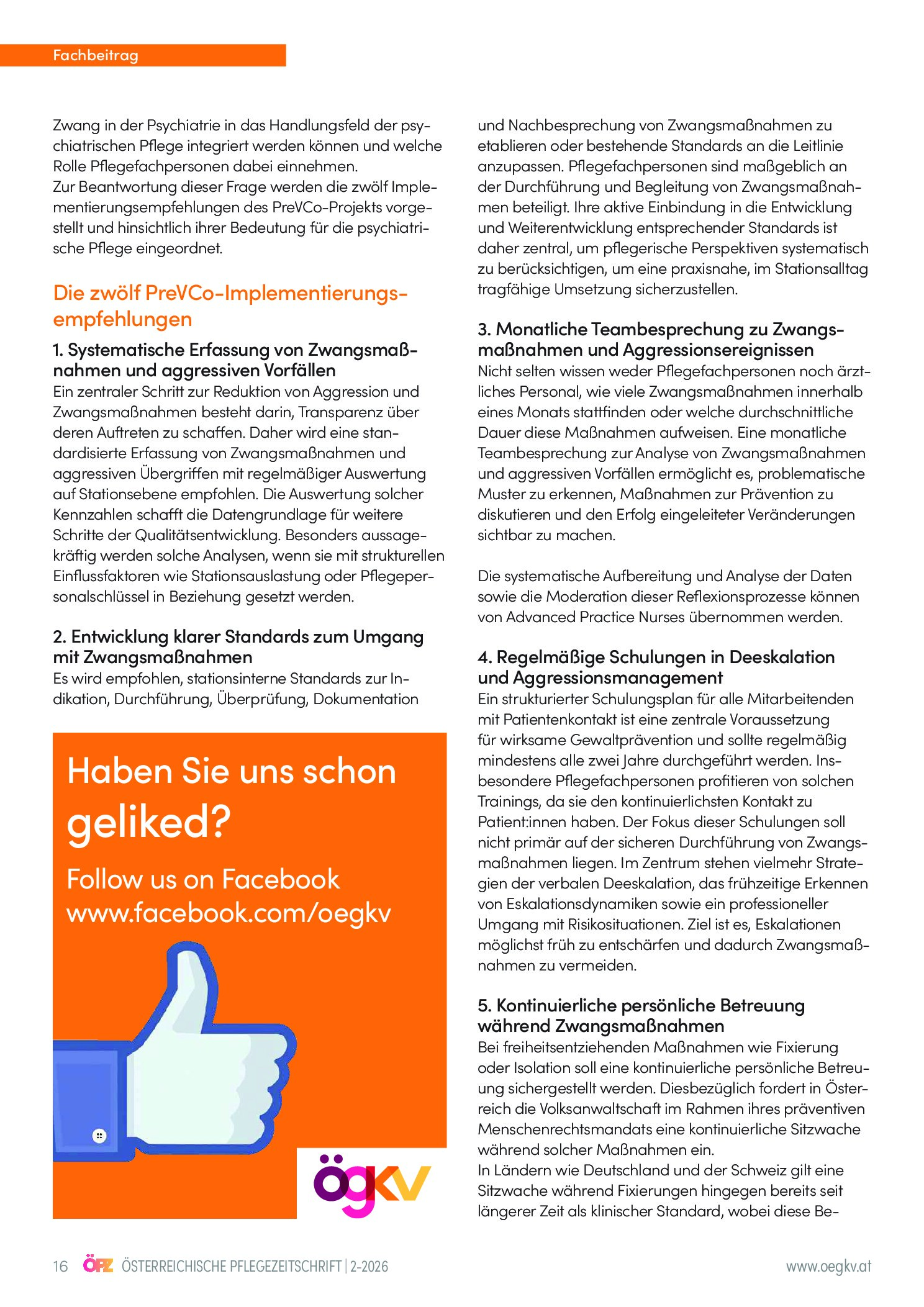 Vorschauseite 3: Aggression und Zwang in der Psychiatrie leitliniengerecht reduzieren: PreVCo-Implementierungsempfehlungen und die Rolle der psychiatrischen Pflege