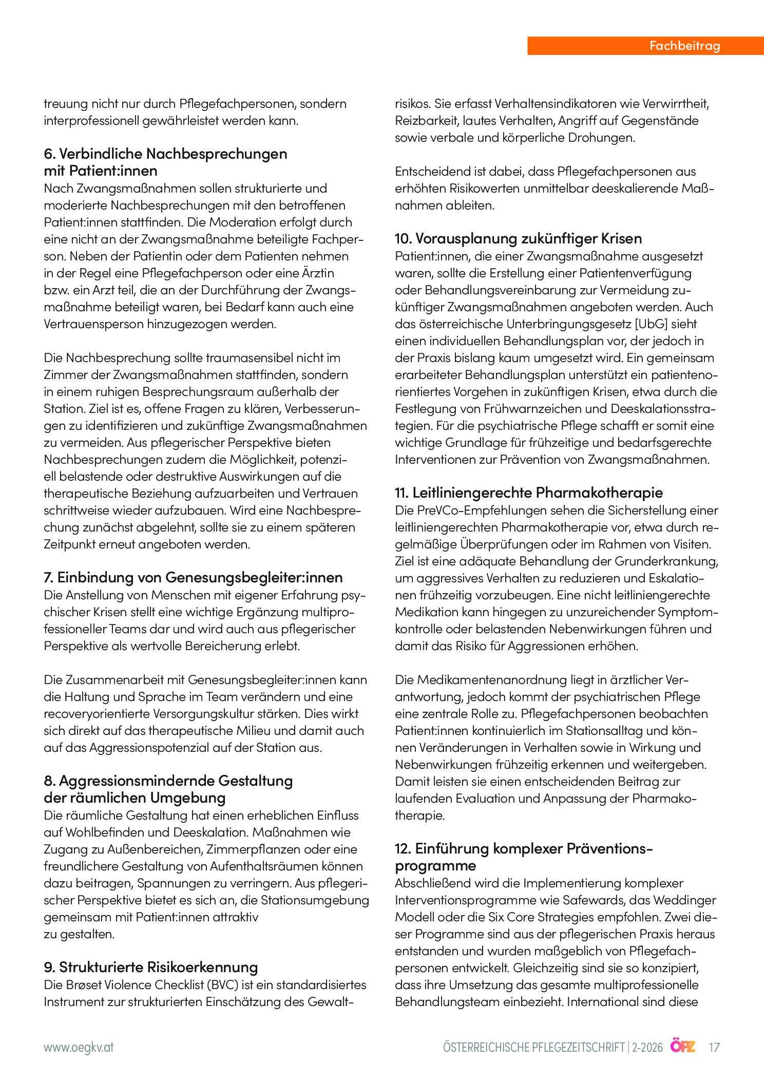 Vorschauseite 4: Aggression und Zwang in der Psychiatrie leitliniengerecht reduzieren: PreVCo-Implementierungsempfehlungen und die Rolle der psychiatrischen Pflege