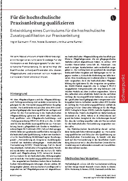 Vorschauseite 1: Für die hochschulische Praxisanleitung qualifizieren Entwicklung eines Curriculums für die hochschulische Zusatzqualifikation zur Praxisanleitung