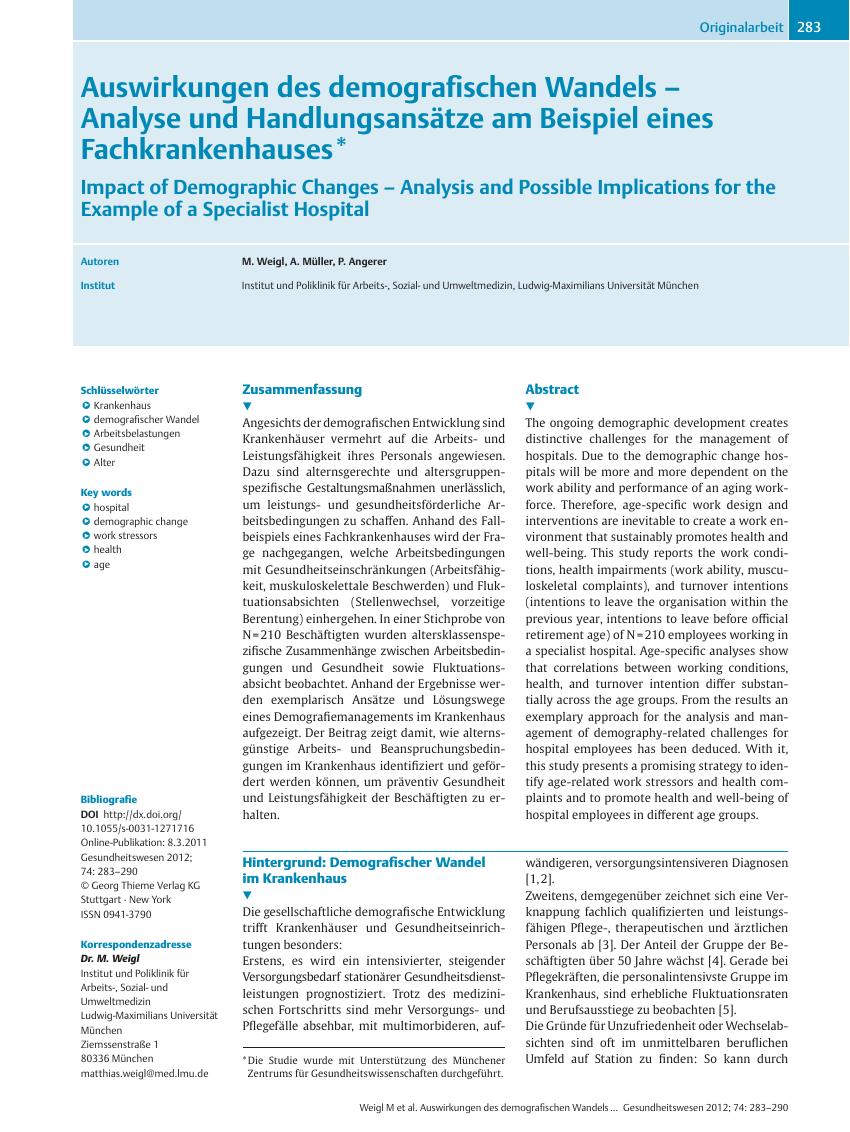 Vorschauseite 1: Auswirkungen des demografischen Wandels – Analyse und Handlungsansätze am Beispiel eines Fachkrankenhauses