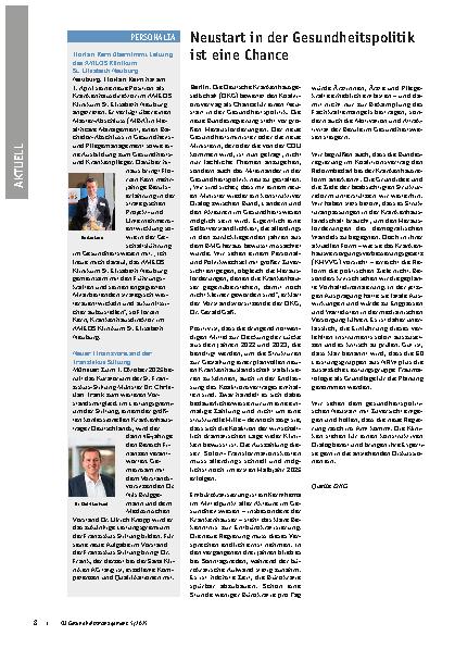 Vorschauseite 1: Neustart in der Gesundheitspolitik ist eine Chance