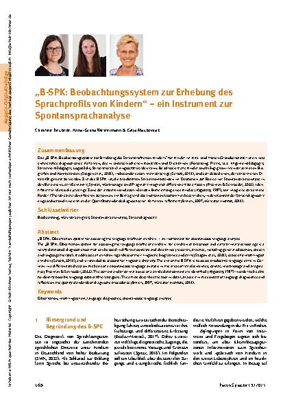 Vorschauseite 1: „B-SPK: Beobachtungssystem zur Erhebung des Sprachprofils von Kindern“ – ein Instrument zur Spontansprachanalyse