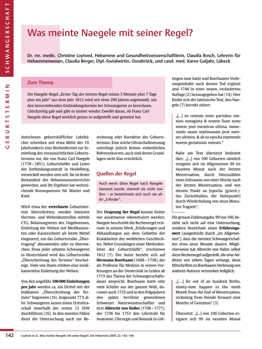 Vorschauseite 1: Was meinte Naegele mit seiner Regel?