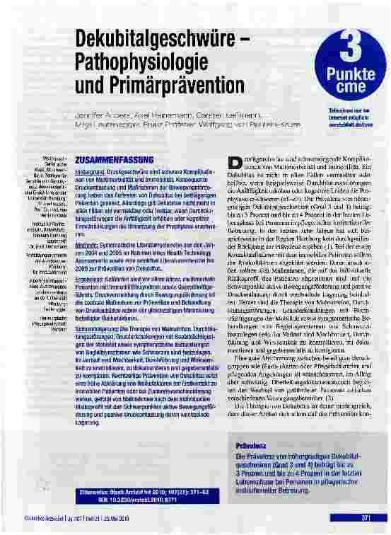 Vorschauseite 1: Dekubitalgeschwüre -Pathophysiolqgie und Primärprävention