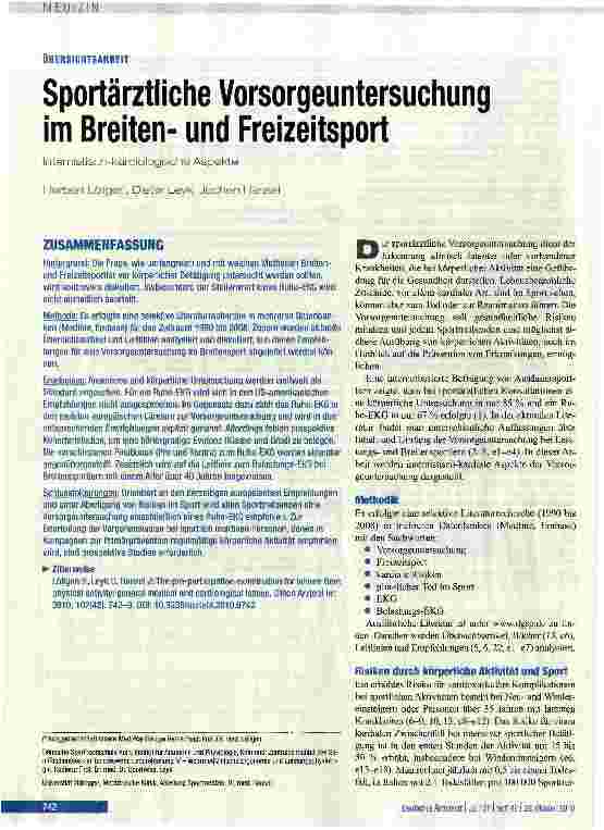 Vorschauseite 1: Sportärztliche Vorsorgeuntersuchung im Breitenund Freizeitsport