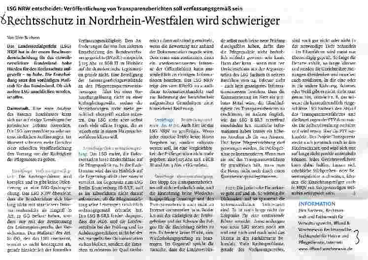 Vorschauseite 1: Rechtsschutz in Nordrhein-Westfalen wird schwieriger
