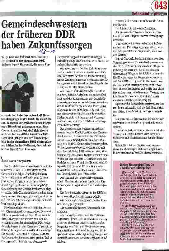 Vorschauseite 1: Gemeindeschwestern der früheren DDR haben Zukunftssorgen