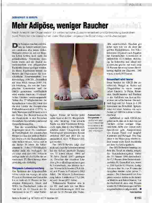 Vorschauseite 1: Mehr Adipöse, weniger Raucher