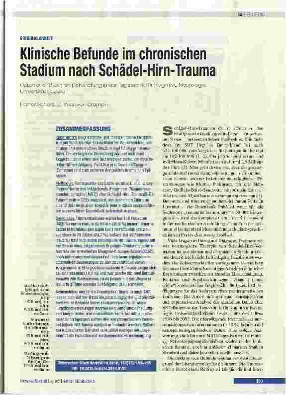 Vorschauseite 1: Klinische Befunde im chronischen Stadium nach Schädel-Hirn-Trauma