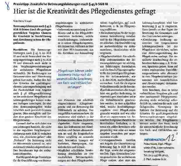Vorschauseite 1: Hier ist die Kreativität des Pflegedienstes gefragt
