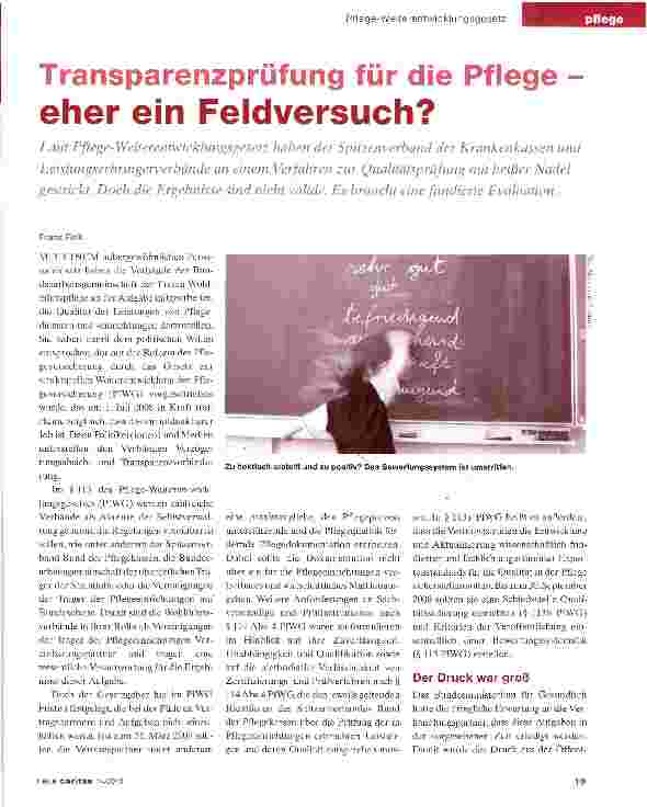 Vorschauseite 1: Transparenzprüfung für Pflege eher ein Feldversuch?