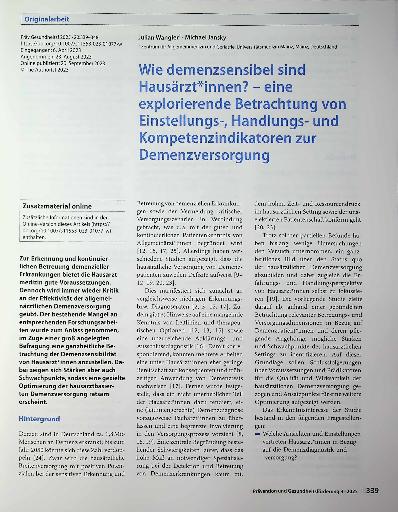 Vorschauseite 1: Wie demenzsensibel sind Hausärzt*innen? - eine explorierende Betrachtung von Einstellungs-, Handlungsund Kompetenzindikatoren zur Demenzversorgung