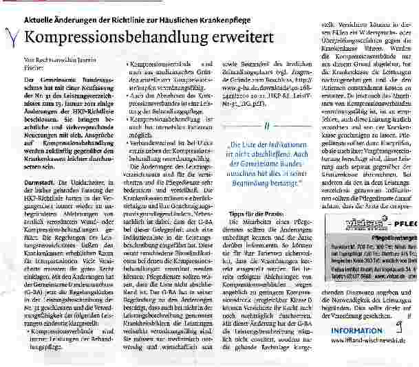 Vorschauseite 1: Aktuelle Änderungen der Richtlinie zur Häuslichen KrankenpflegeKompressionsbehandlung erweitert