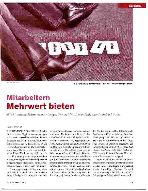 Vorschauseite 1: Mitarbeitern Mehrwert bietenWie kirchliche Träger in schwierigen Zeiten Mitarbeiter finden und binden können.