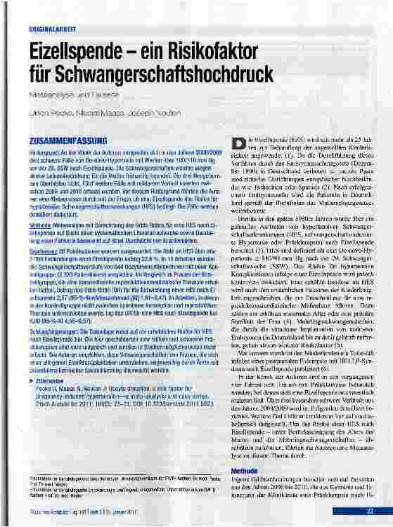 Vorschauseite 1: Eizellspende - ein Risikofaktor für SchwangerschaftshochdruckMetaanalyse und Fallserie