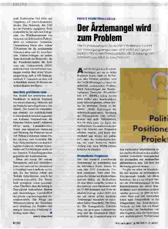 Vorschauseite 1: Der Arztemangel wird zum Problem