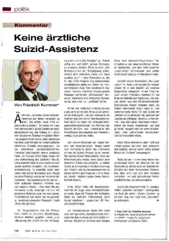 Vorschauseite 1: Keine ärztliche Suizid-Assistenz