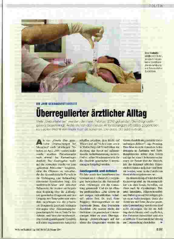 Vorschauseite 1: EIN JAHR GENDIAGNOSTIKGESETZUberregulierter ärztlicher Alltag