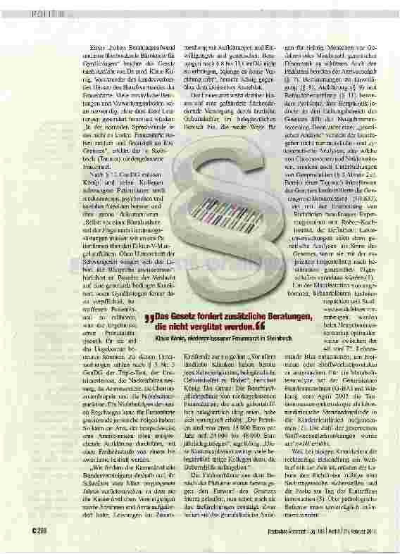 Vorschauseite 2: EIN JAHR GENDIAGNOSTIKGESETZUberregulierter ärztlicher Alltag