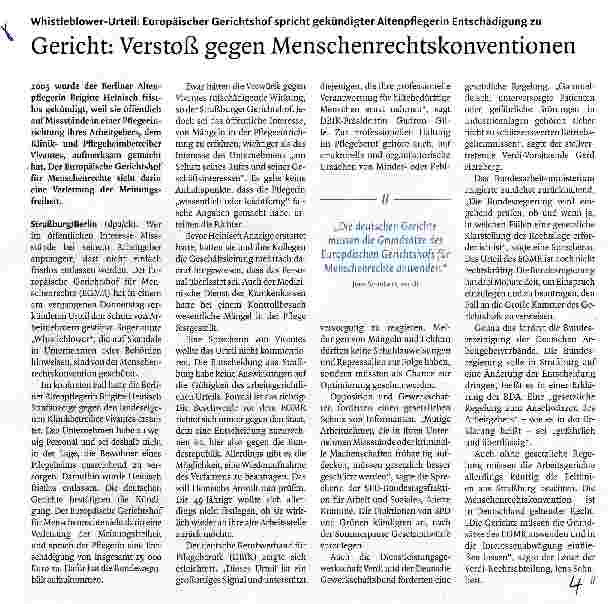 Vorschauseite 1: Gericht: Verstoß gegen Menschenrechtskonventionen