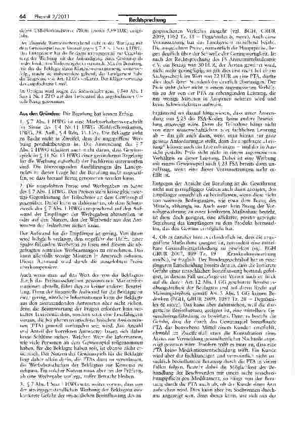 Vorschauseite 2: Werbung für ein nicht verschreibungspflichtiges Arzneimittel mit GewinnspielUWG § 4 Nr. 11; HWG §711