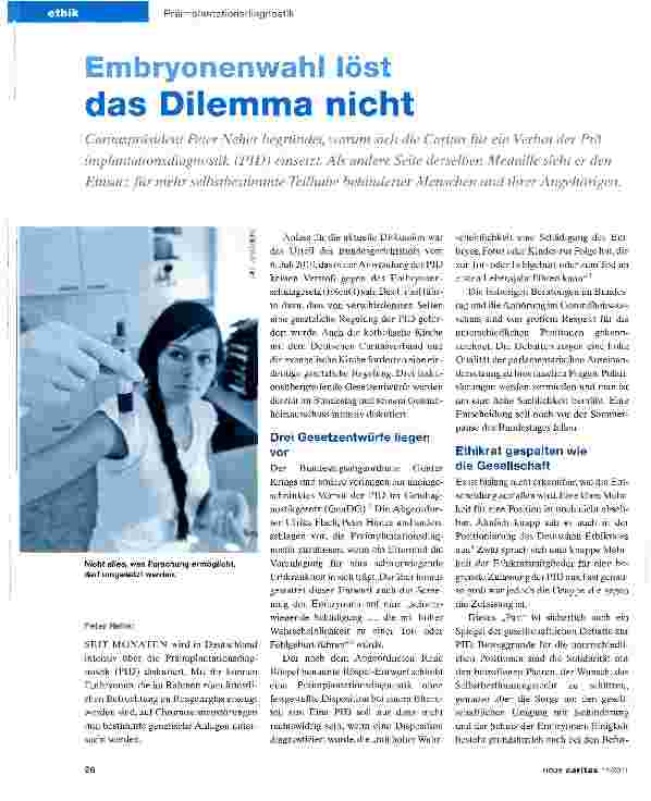 Vorschauseite 1: Embryonenwahl löst das Dilemma nicht