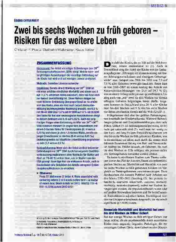 Vorschauseite 1: Zwei bis sechs Wochen zu früh geboren Risiken für das weitere Leben
