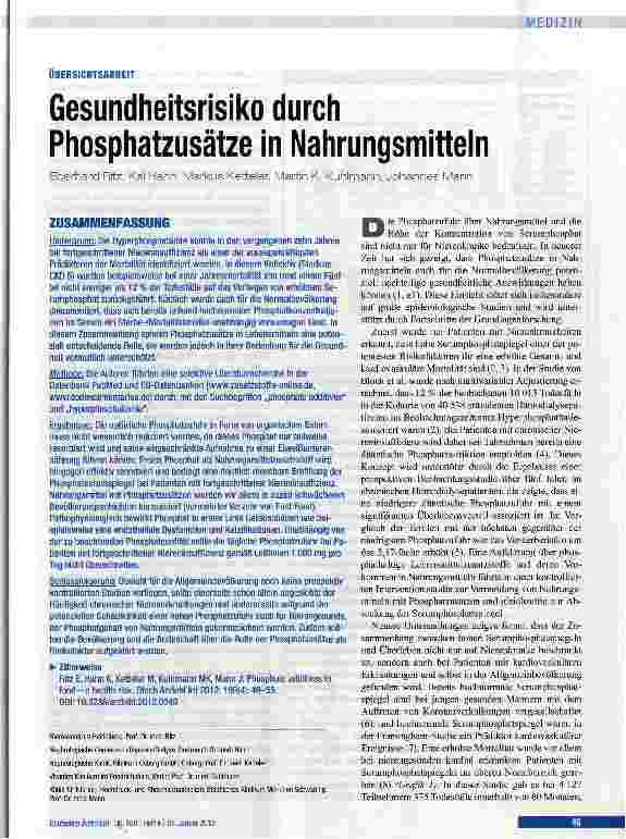 Vorschauseite 1: Gesundheitsrisiko durch Phosphatzusätze in Nahrungsmitteln