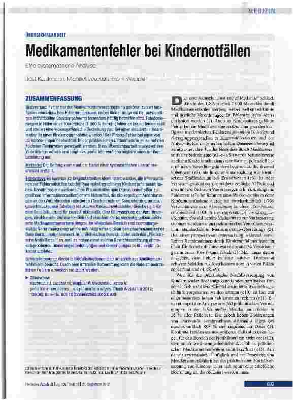 Vorschauseite 1: Medikamentenfehler bei Kindernotfällen