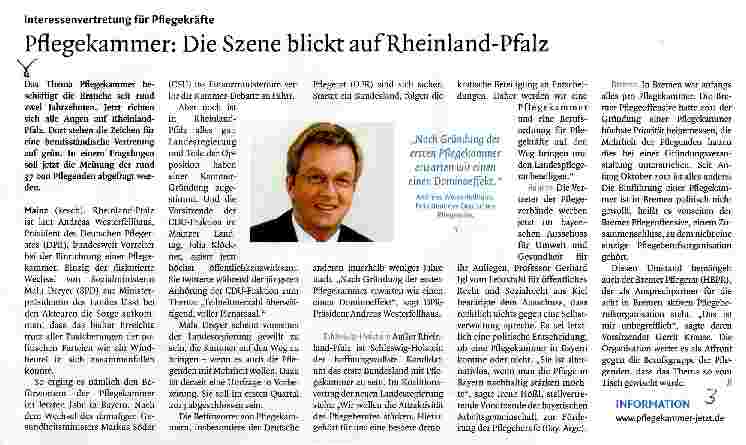 Vorschauseite 1: Pflegekammer: Die Szene blickt auf Rheinland-Pfalz