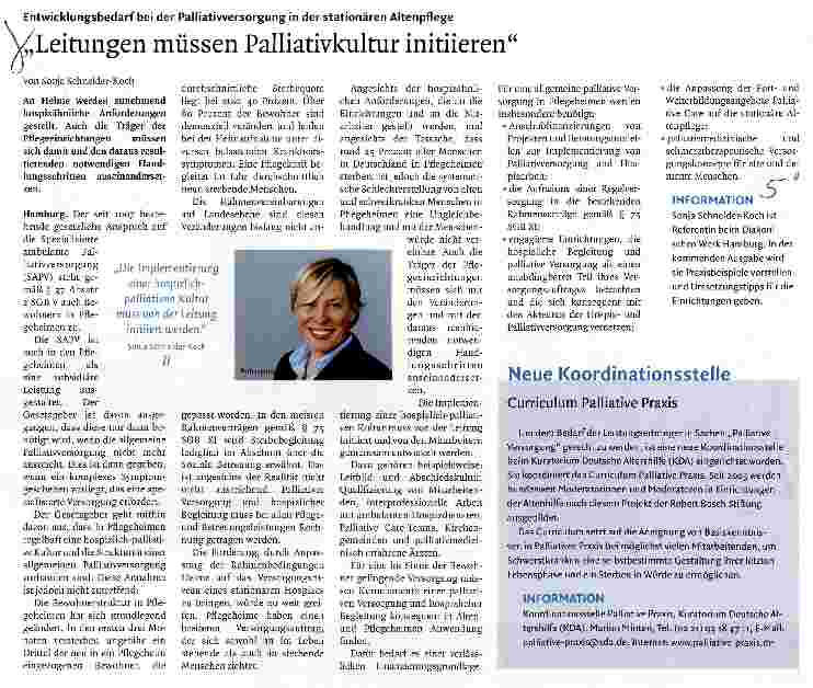 Vorschauseite 1: Leitungen müssen Palliativkultur initiieren