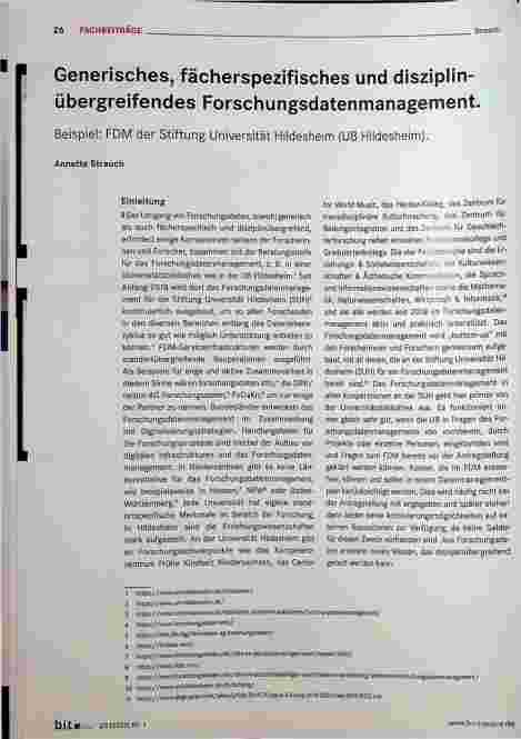 Vorschauseite 1: Generisches, fächerspezifisches und disziplinübergreifendes Forschungsdatenmanagement. Beispiel: FDM der Stiftung Universität Hildesheim (UB Hildesheim).