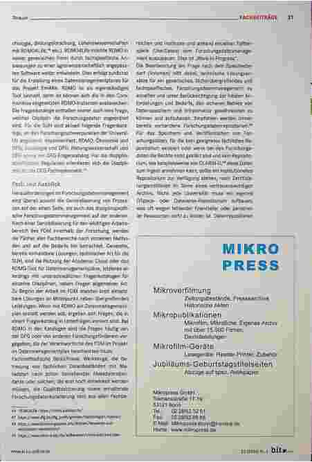 Vorschauseite 6: Generisches, fächerspezifisches und disziplinübergreifendes Forschungsdatenmanagement. Beispiel: FDM der Stiftung Universität Hildesheim (UB Hildesheim).