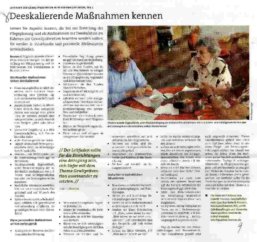 Vorschauseite 1: LEITFADEN ZUR GEWALTPRÄVENTION IN PFLEGEEINRICHTUNGEN, TEIL 2 Deeskalierende Maßnahmen kennen
