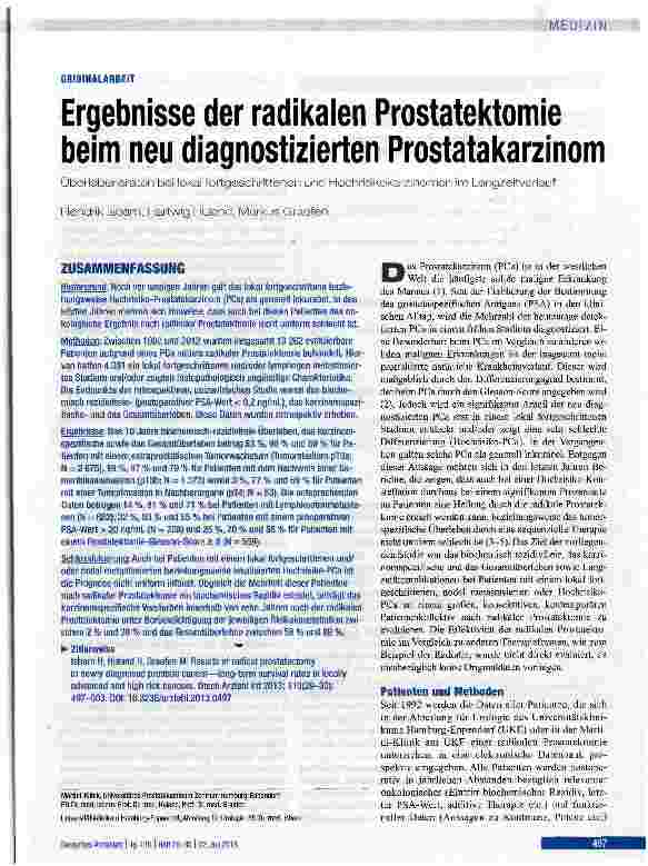 Vorschauseite 1: Ergebnisse der radikalen Prostatektomie beim neu diagnostizierten Prostatakarzinom