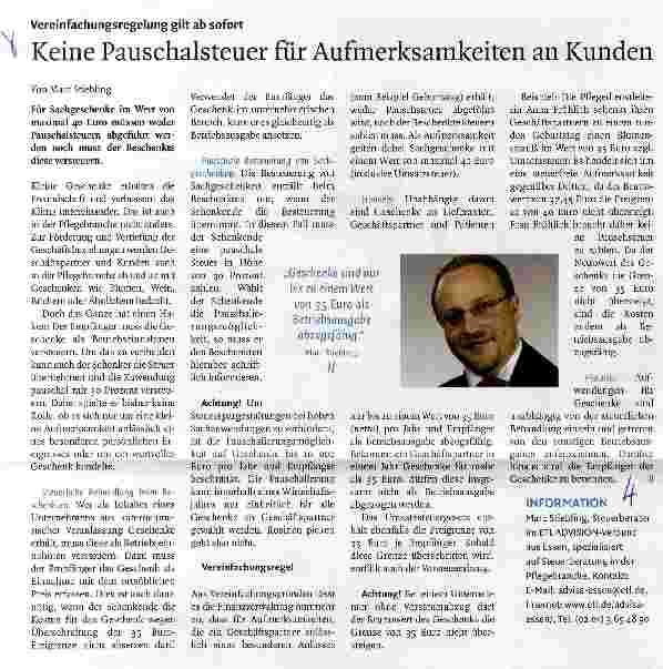 Vorschauseite 1: Keine Pauschalsteuer für Aufmerksamkeiten an Kunden