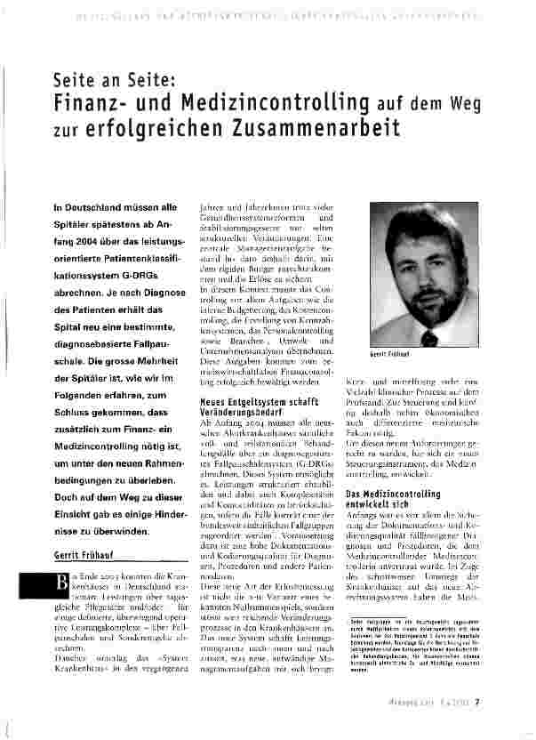 Vorschauseite 1: Seite an Seite: Finanzund Medizincontrolling auf dem Weg zur erfolgreichen Zusammenarbeit
