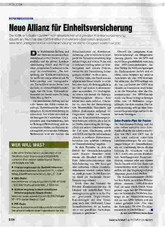 Vorschauseite 1: Neue Allianz für Einheitsversicherung