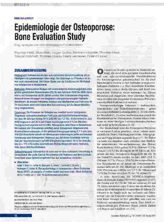 Vorschauseite 1: Epidemiologie der Osteoporose: Bone Evaluation Study