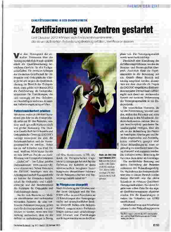 Vorschauseite 1: Zertifizierung von Zentren gestartet