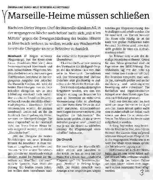 Vorschauseite 1: Marseille-Heime müssen schließen