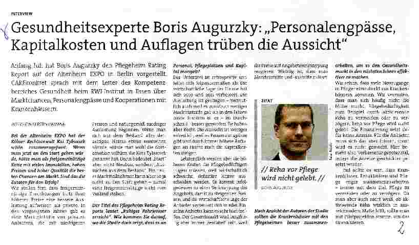 Vorschauseite 1: Gesundheitsexperte Boris Augurzky: „Personalengpässe, Kapitalkosten und Auflagen trüben die Aussicht