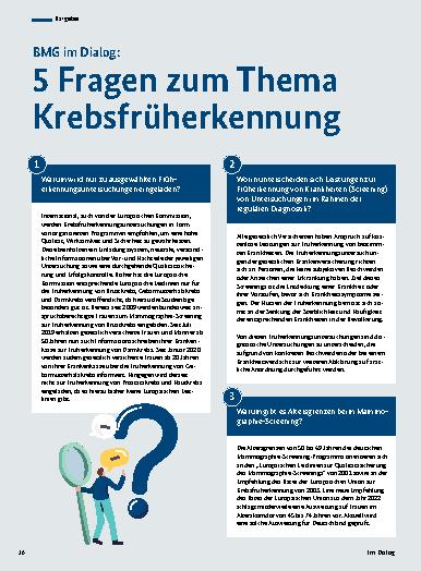 Vorschauseite 1: BMG im Dialog: 5 Fragen zum Thema Krebsfrüherkennung