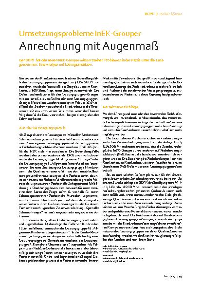 Vorschauseite 1: Umsetzungsprobleme InEK-Grouper Anrechnung mit Augenmaß