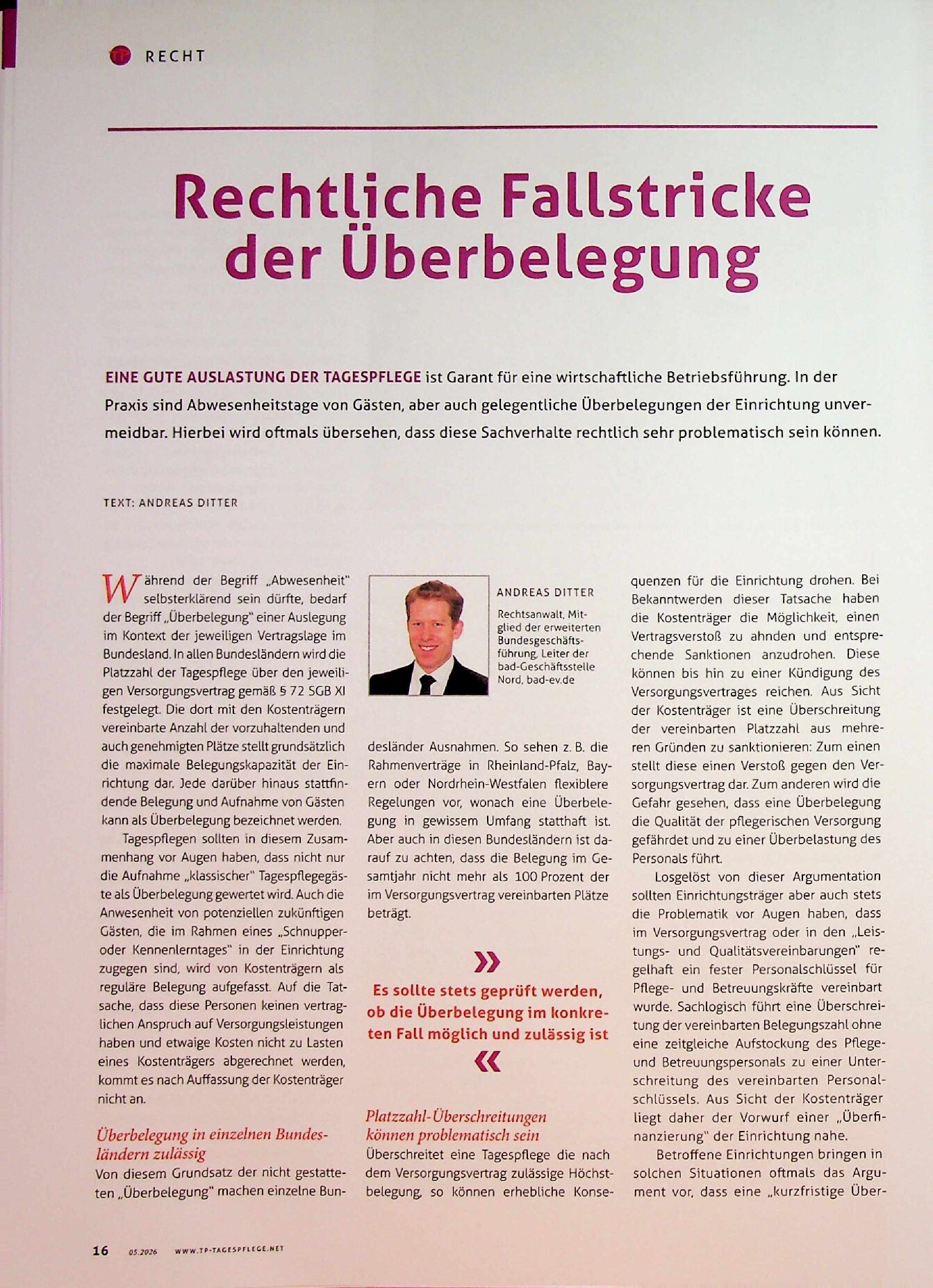 Vorschauseite 1: Rechtliche Fallstricke der Überbelegung