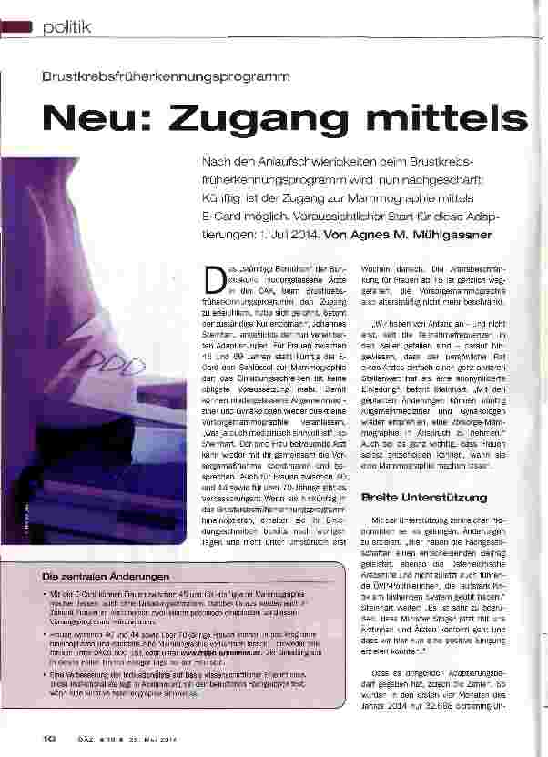 Vorschauseite 1: Neu: Zugang mittels E-Card